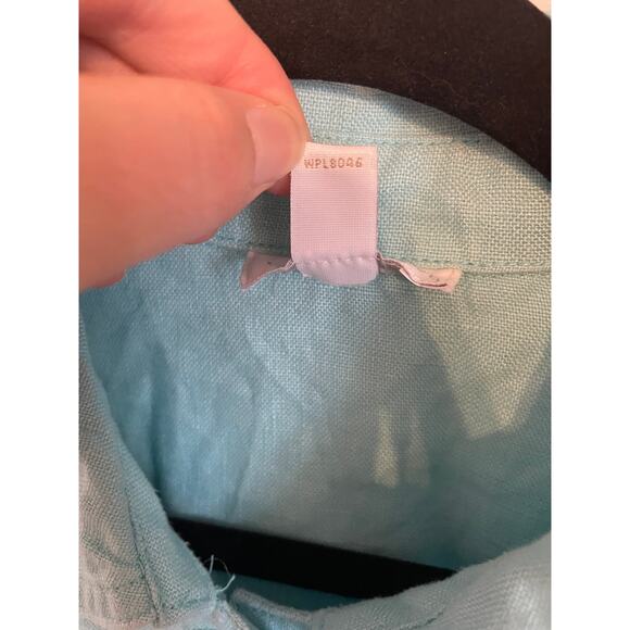 Charter Club Womens Medium Button Up Top All Linen Fabric Covered Buttons Blue - Picture 5 of 11